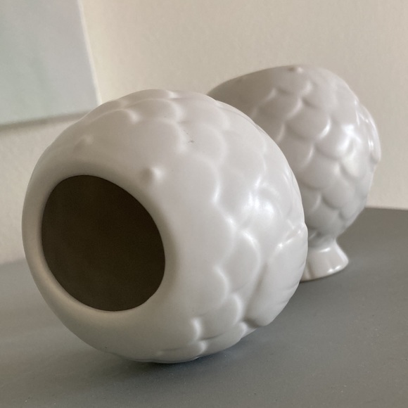 White ceramic fish vases Modern Coastal Seaside Decor set of 2 small vessels - Picture 9 of 12